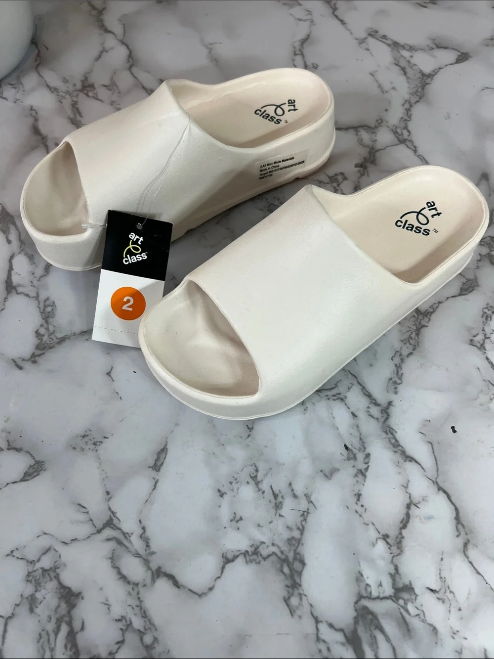 Art Class Girl's White Eddie Platform Slide Sandal Size 2